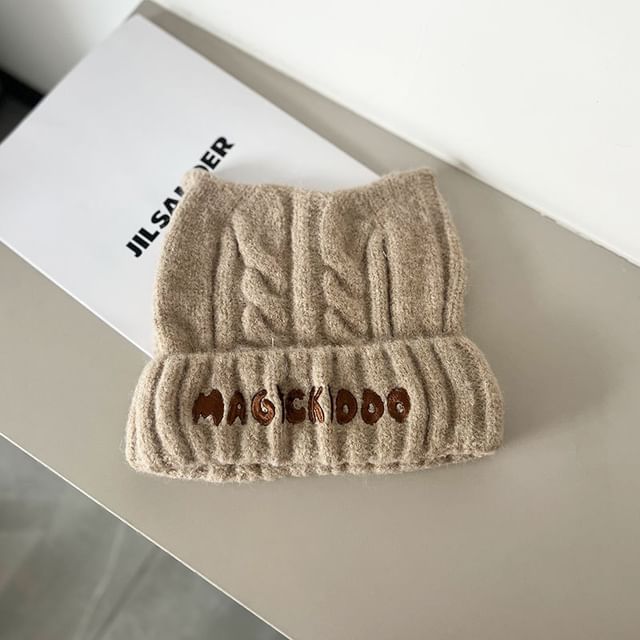 Embroidered Cable Knit Lettering Beanie