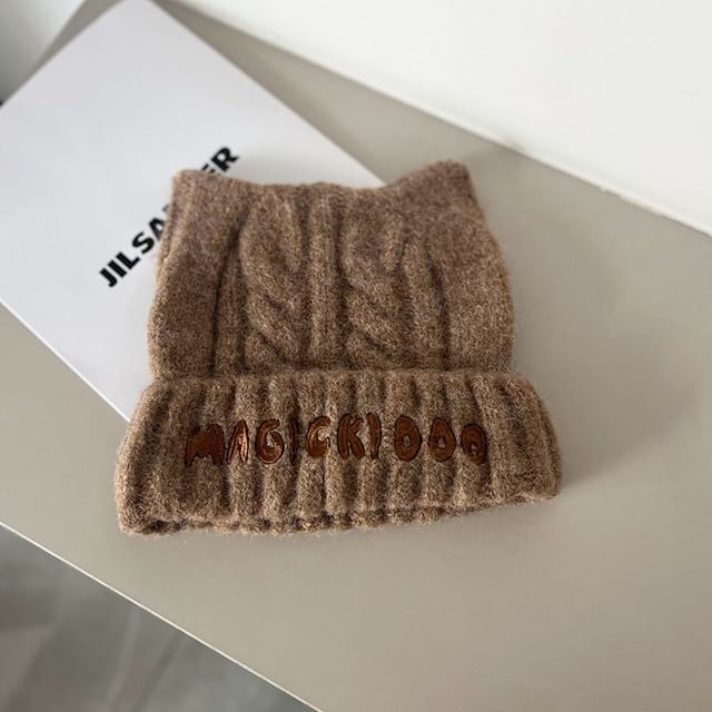 Embroidered Cable Knit Lettering Beanie