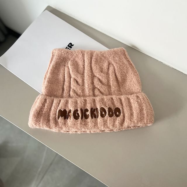 Embroidered Cable Knit Lettering Beanie