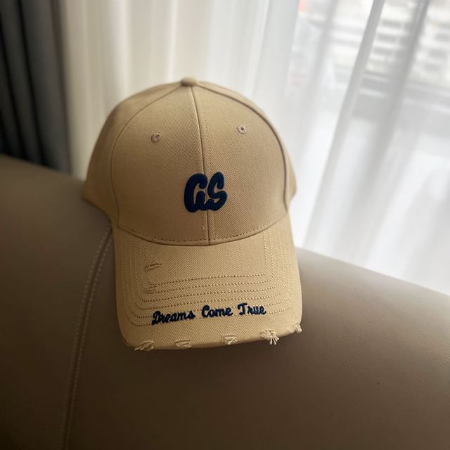 Baseball Lettering Distressed Cap Embroidered