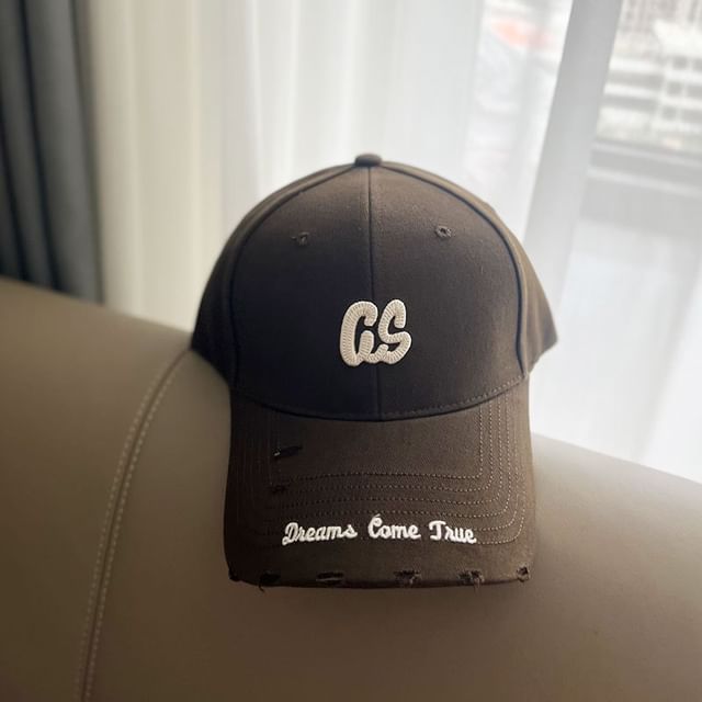 Baseball Lettering Distressed Cap Embroidered