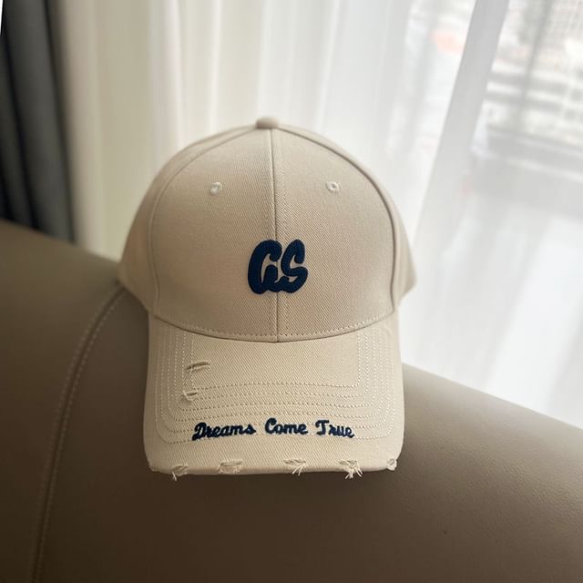 Baseball Lettering Distressed Cap Embroidered