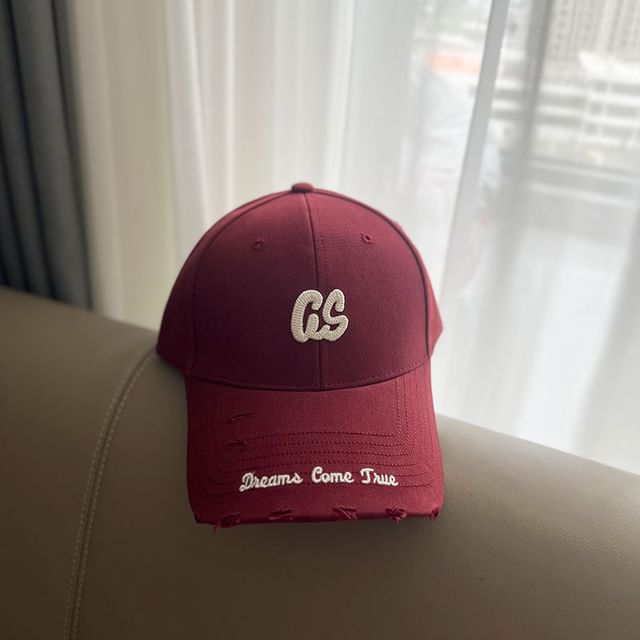 Baseball Lettering Distressed Cap Embroidered