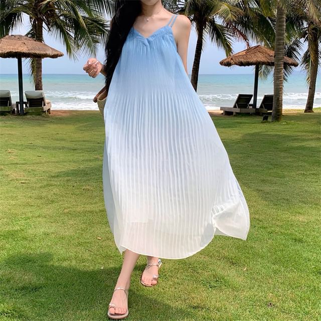 Spaghetti Strap A-Line Midi Gradient Dress