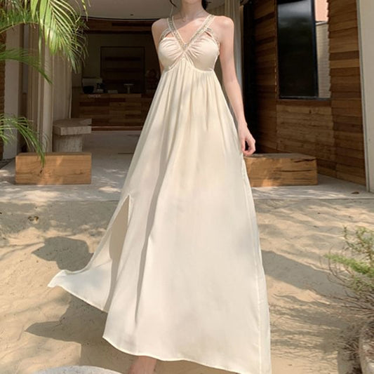 Dress V-Neck Maxi Sleeveless Cutout A-Line Slit