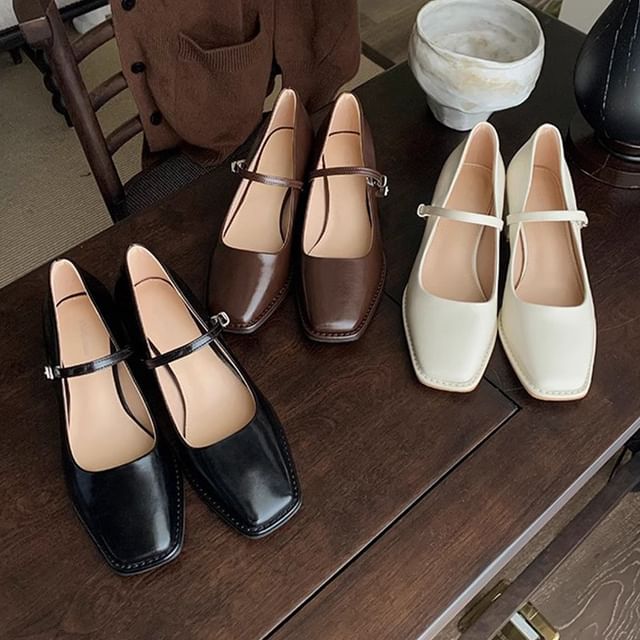 Jane Toe Square Chunky Shoes Mary Heel