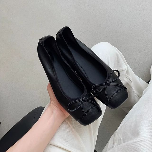 Heel Low Pumps Bow Toe Cap