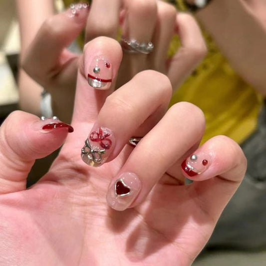 Heart Bow Press On Nail