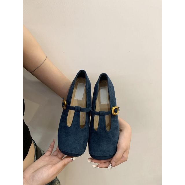 Flats Toe Square Suede T-Strap Faux