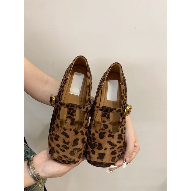 Flats Toe Square Suede T-Strap Faux