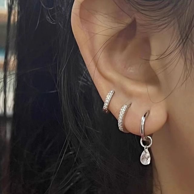 Earring Alloy + of 3: Rhinestone Drop Huggie Set