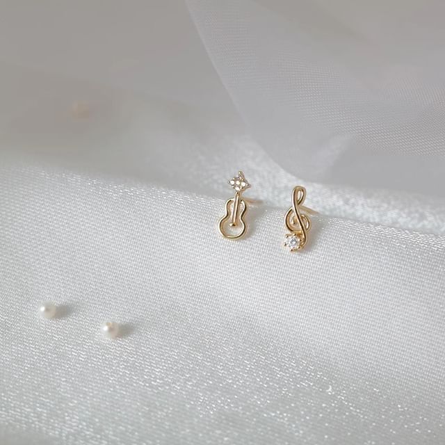 Guitar Music Note Rhinestone Asymmetrical Alloy Stud Earring