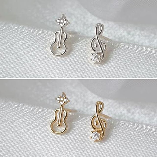 Guitar Music Note Rhinestone Asymmetrical Alloy Stud Earring
