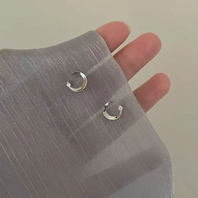 Stud Alloy Moon Earring Rhinestone