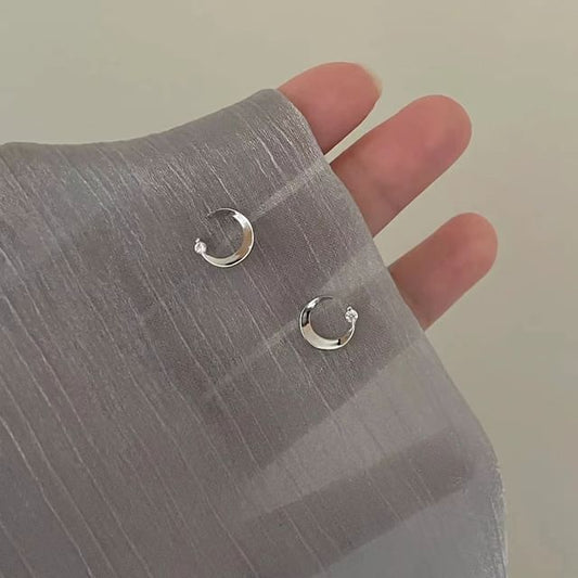 Stud Alloy Moon Earring Rhinestone