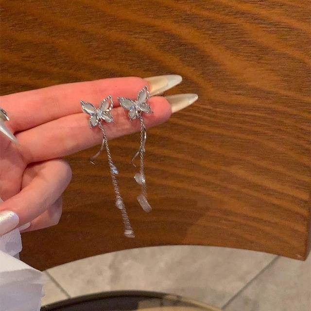 Eye Stone Faux Butterfly Earring Alloy Cat Dangle