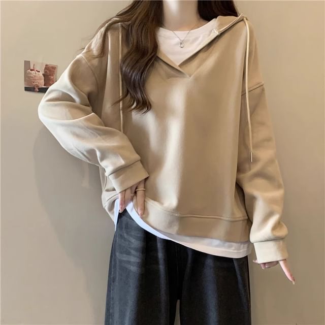 Two Tone Mock Two-Piece Oversized Hoodie