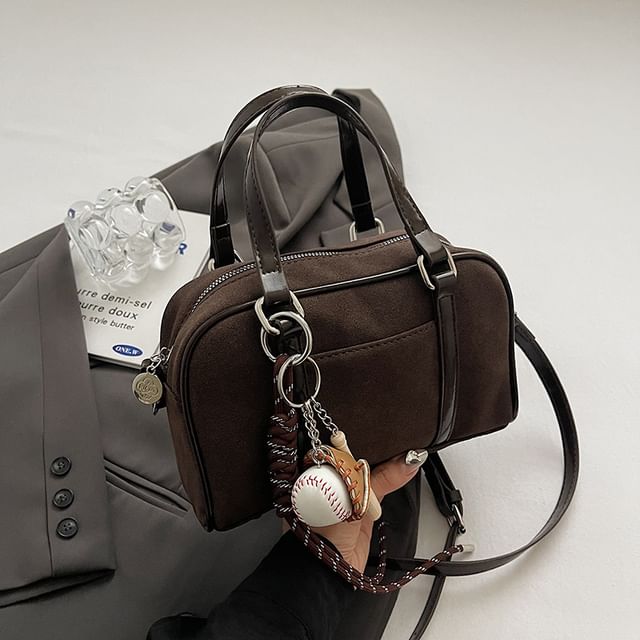 Faux Crossbody / Set Baseball Charm Suede Handle Bag Top