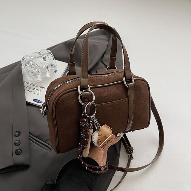 Faux Crossbody / Set Baseball Charm Suede Handle Bag Top