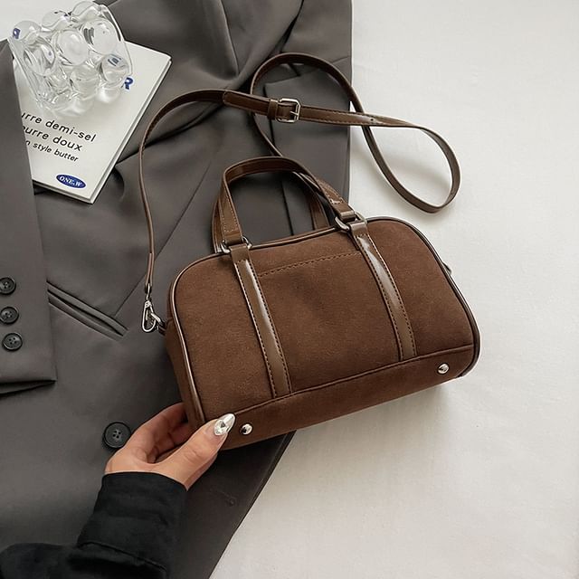 Faux Crossbody / Set Baseball Charm Suede Handle Bag Top