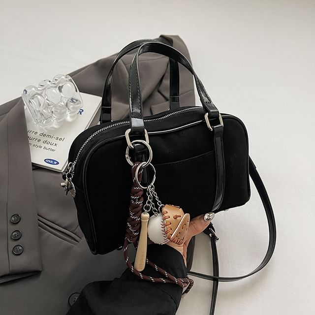 Faux Crossbody / Set Baseball Charm Suede Handle Bag Top