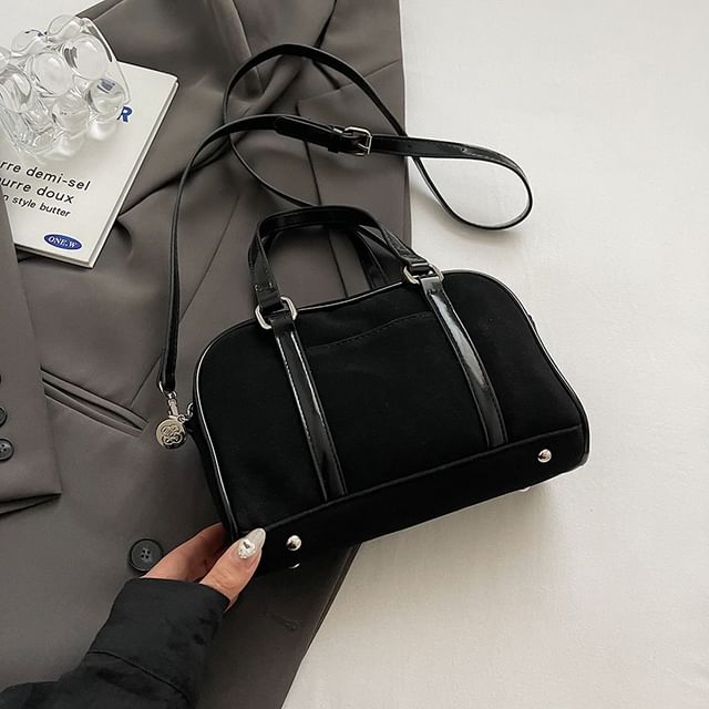 Faux Crossbody / Set Baseball Charm Suede Handle Bag Top