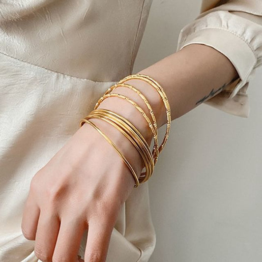 Set / Beaded Metal Bracelet Bangle