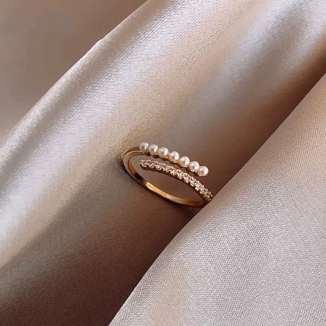 Pearl Rhinestone Ring Freshwater Open