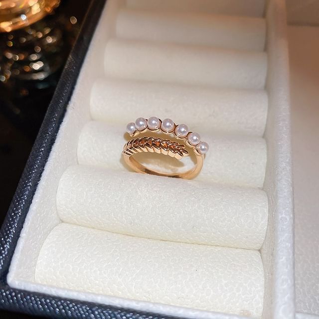 Pearl Rhinestone Ring Freshwater Open