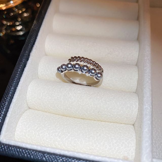 Pearl Rhinestone Ring Freshwater Open