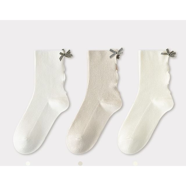 Bow Ribbed Short Socks Set