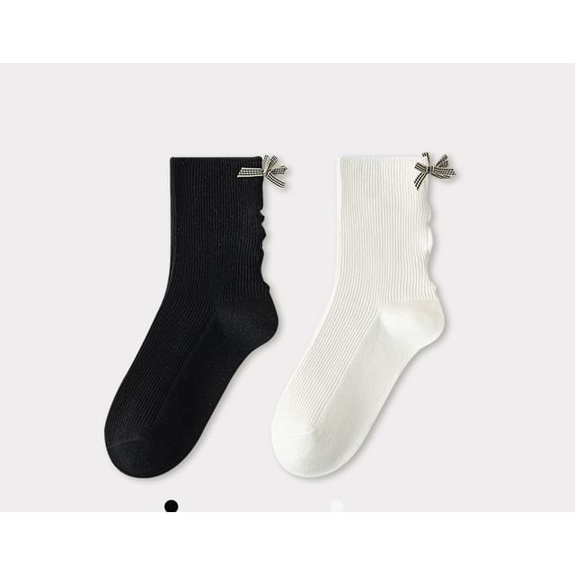 Bow Ribbed Short Socks Set