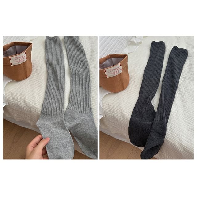 Plain Ribbed Knee High Socks Set