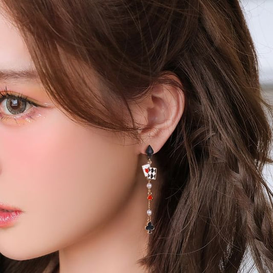 Earring Print Cuff Ear / Sterling Stud Silver Card Poker