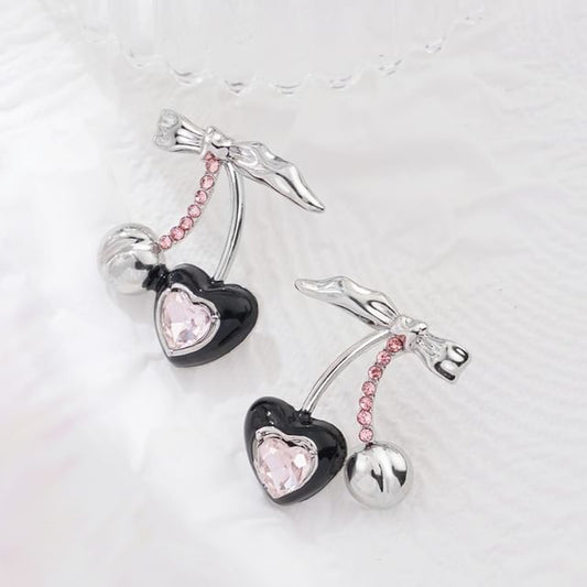 Rhinestone Cuff Earring Sterling Ear Cherry Stud / Silver