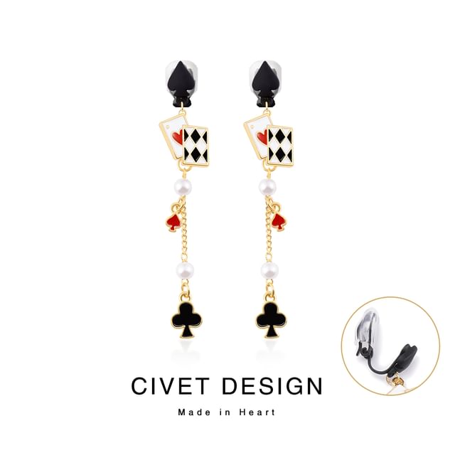 Earring Print Cuff Ear / Sterling Stud Silver Card Poker