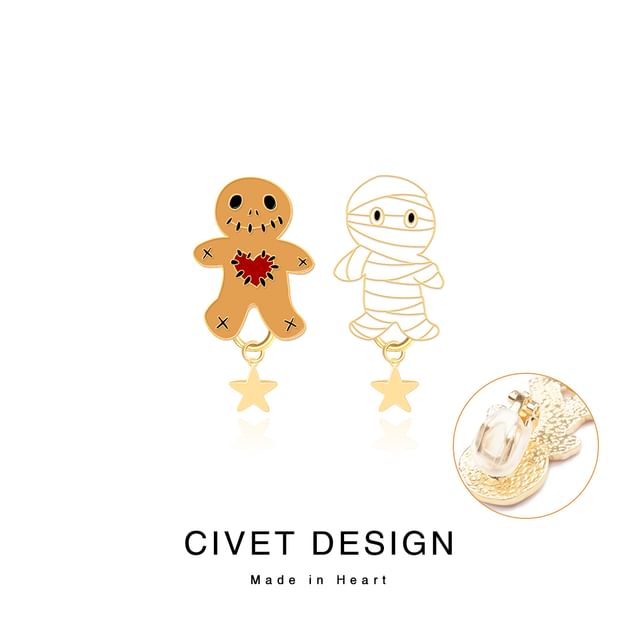 Sterling Ear Asymmetrical Cartoon Earring Stud Halloween Cuff / Silver