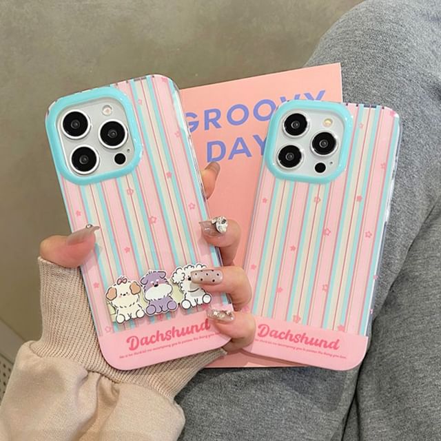 Striped Case / Stand Set Phone Dog
