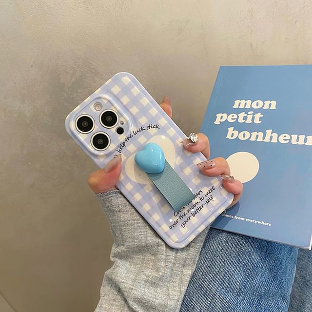 Phone Finger Strap Case Heart / Set Plaid