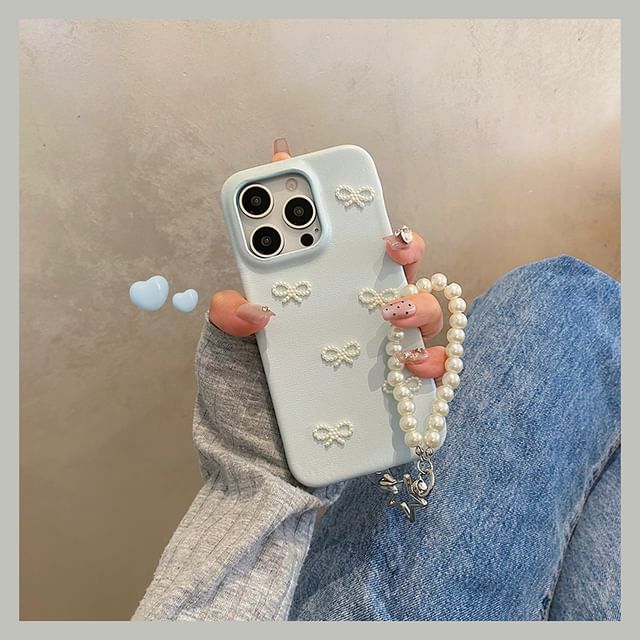 Phone Faux Strap Set / Bow Case Pearl