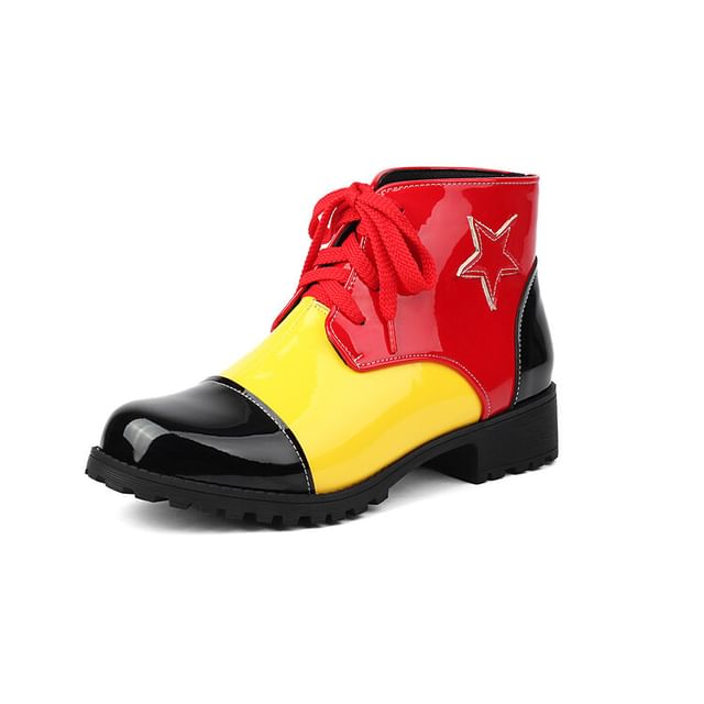 Short Star Boots Lace-Up Applique