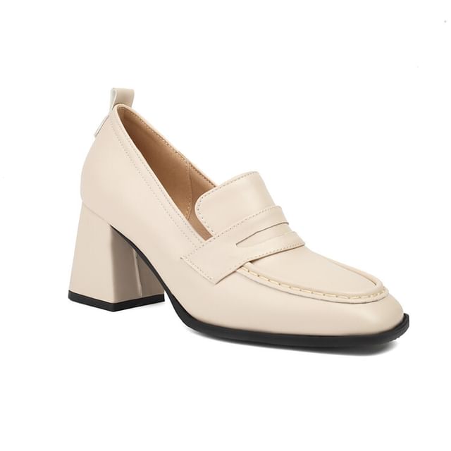 Chunky Faux Loafers Leather Penny Heel