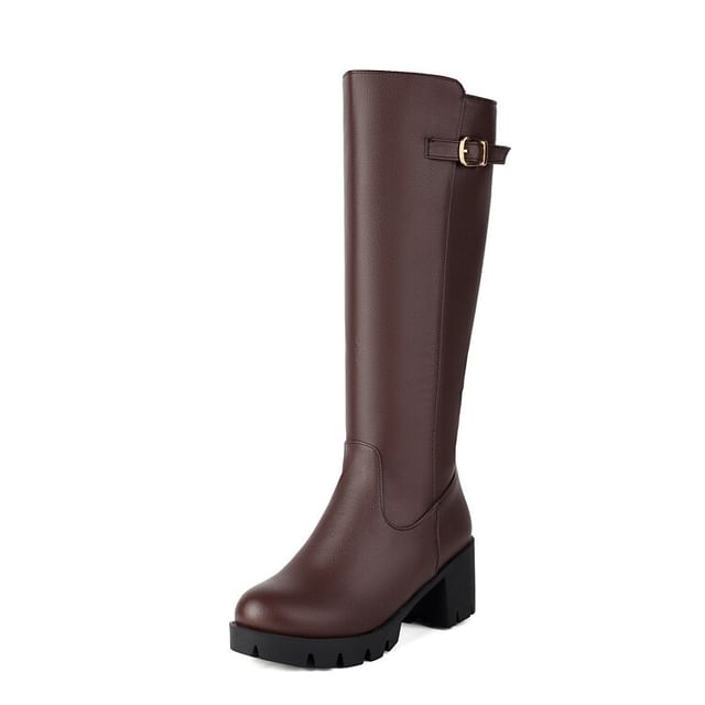 Buckled Boots Heel Tall Chunky