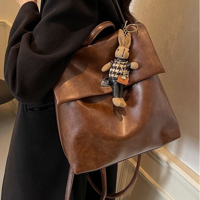 Faux Leather Flap With Charm Backpack