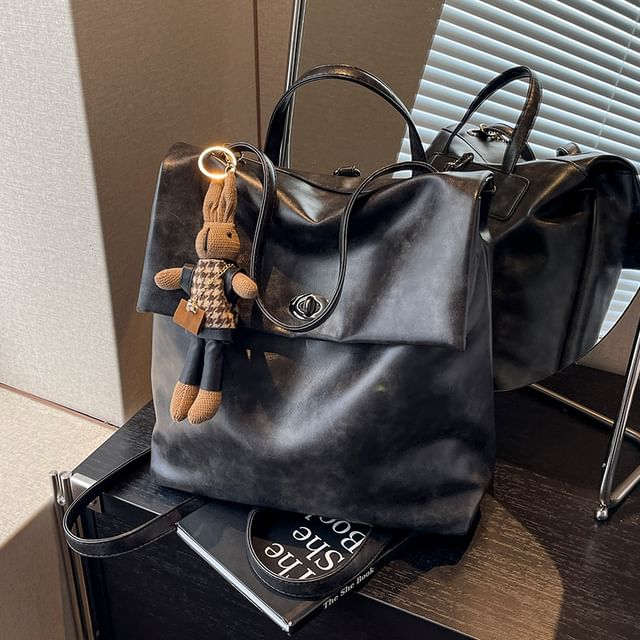 Faux Leather Flap With Charm Backpack