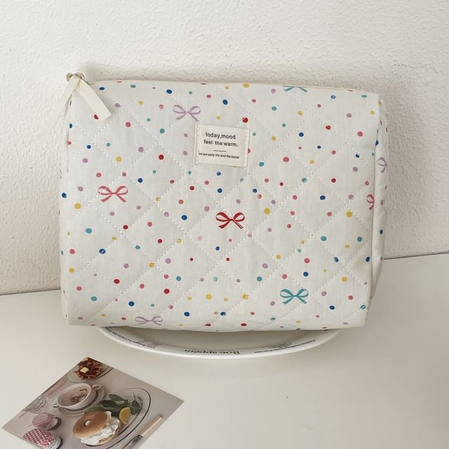 Bow Dotted Fabric Makeup Bag / Clutch (Various Designs)