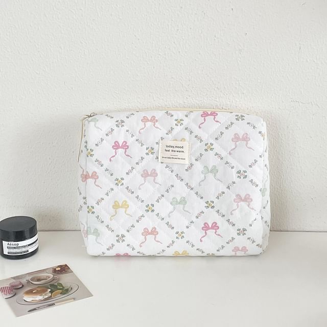 Lettering Applique Bow Fabric Makeup Bag / Clutch (Various Designs)