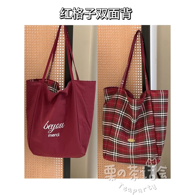 Plaid Tote Bag / Bag Charm / Set