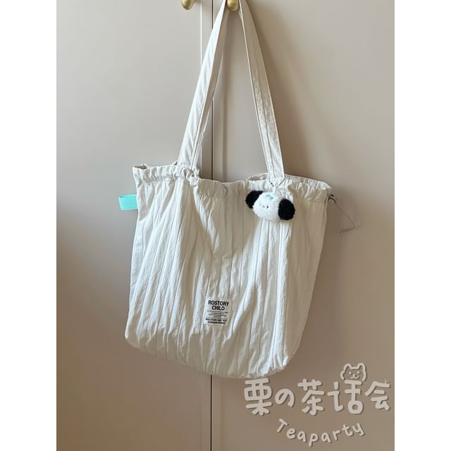 Lettering Ribbed Plain Tote Bag / Bag Charm / Set