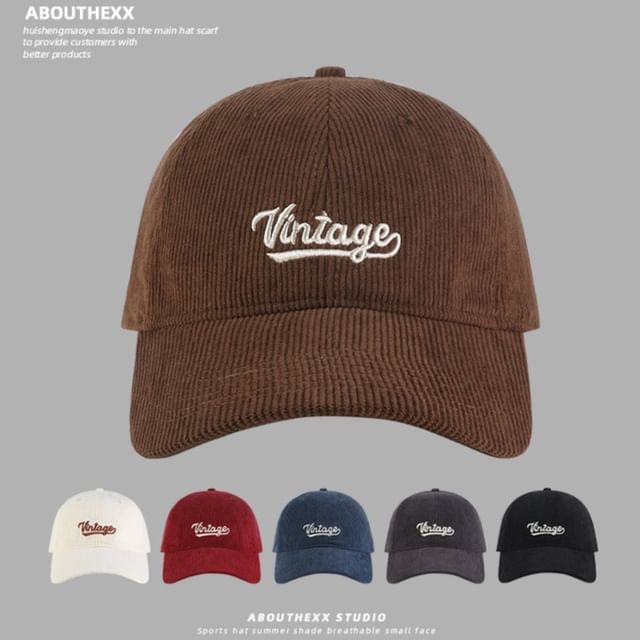 Corduroy Cap Lettering Embroidered Baseball
